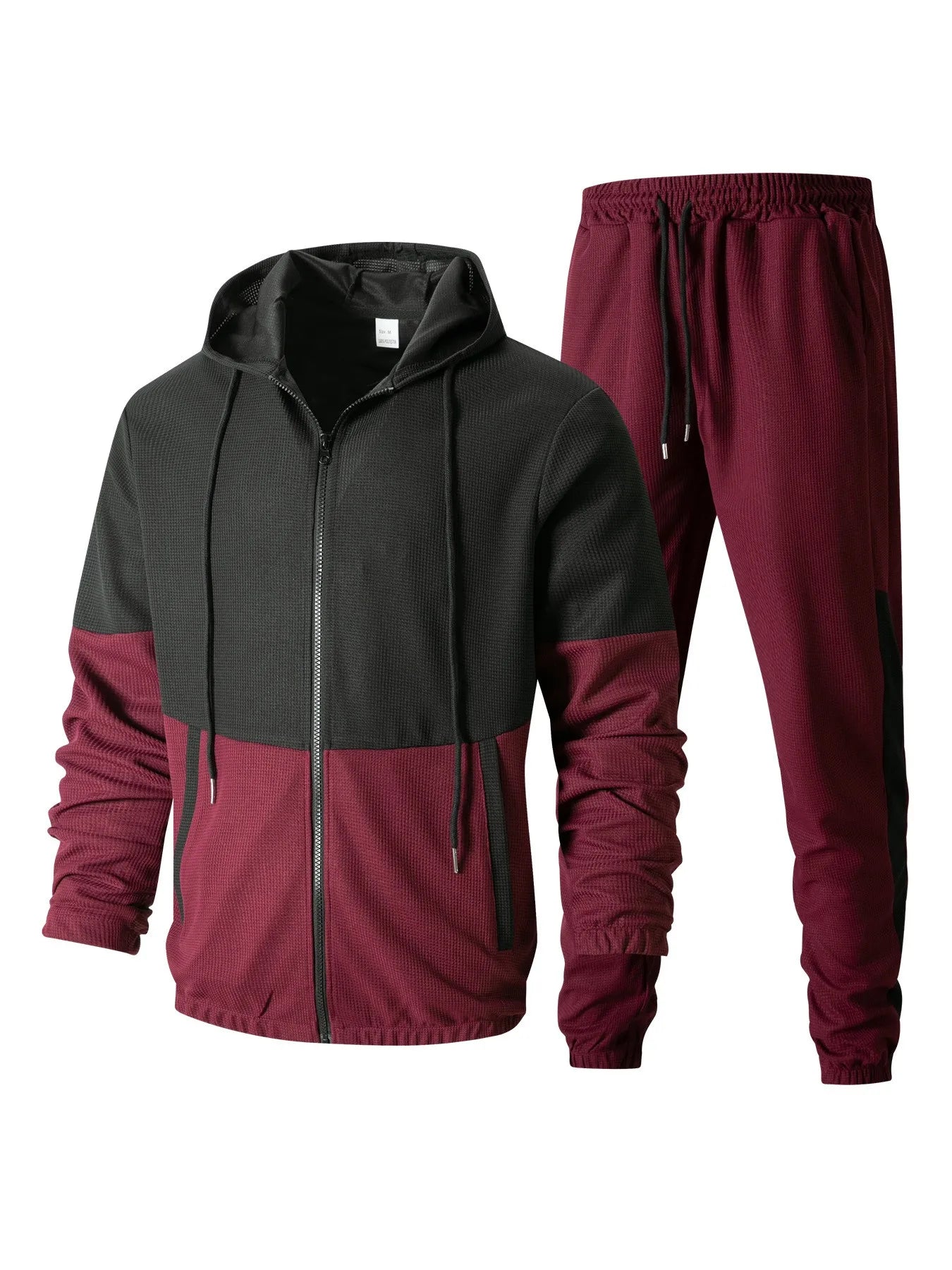 Stylish Men's Hooded Waffle Jacket and Trouser Set for Spring and Fall
