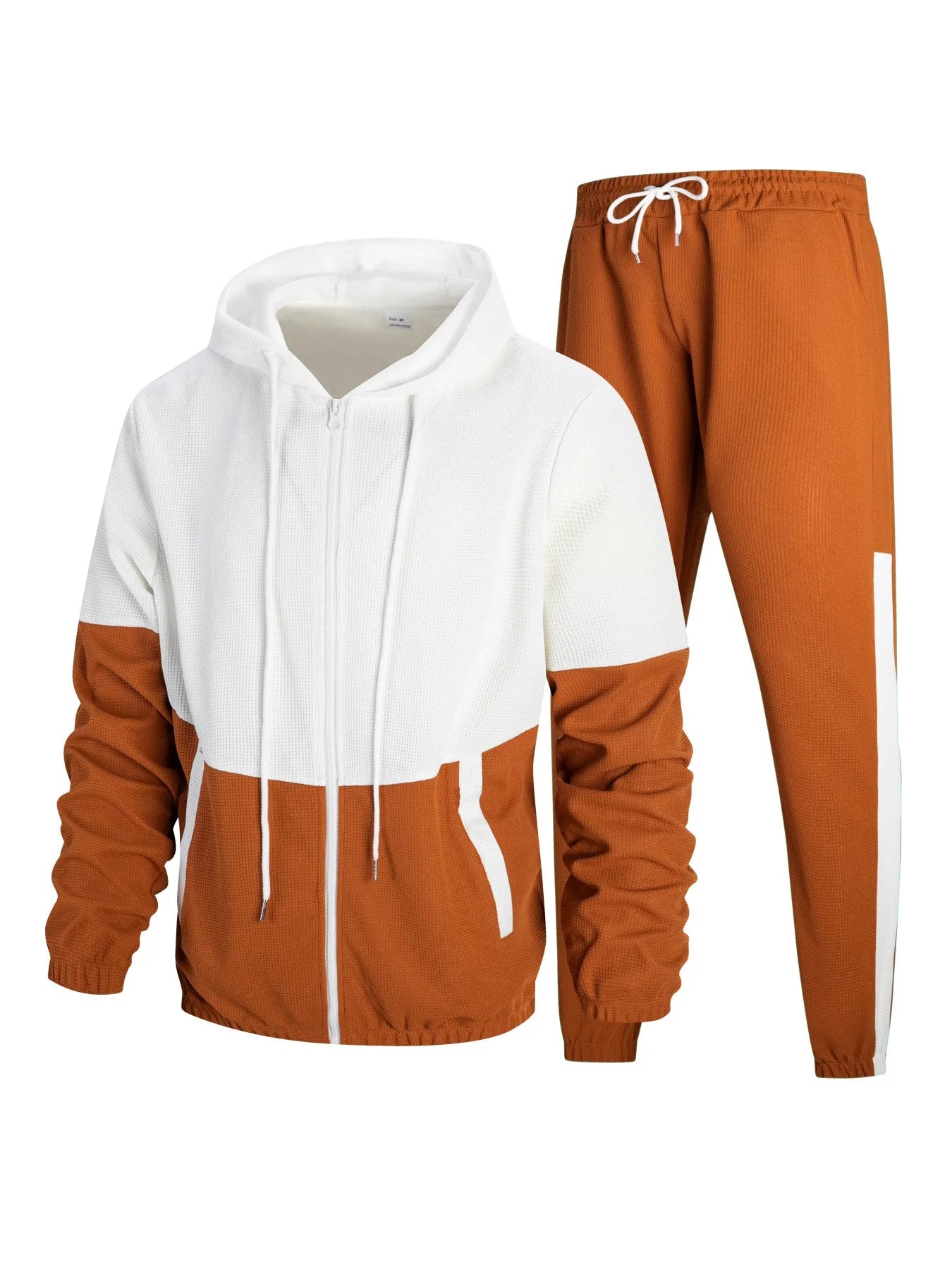 Stylish Men's Hooded Waffle Jacket and Trouser Set for Spring and Fall