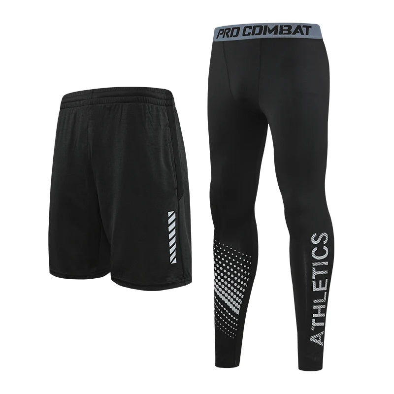 Men's Quick-Dry Compression Sports Set: Cycling and Running Shorts